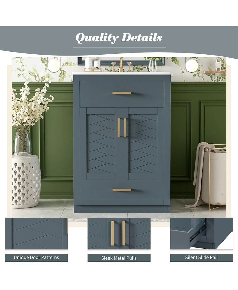 Sillysis Freestanding Bathroom Vanity with Ceramic Sink, 2 Door Cabinet and Tip-Out Drawer, Modern Storage for Small Spaces