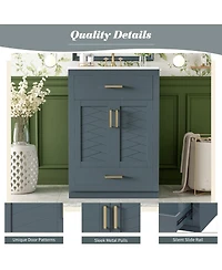 Sillysis Freestanding Bathroom Vanity with Ceramic Sink, 2 Door Cabinet and Tip-Out Drawer, Modern Storage for Small Spaces