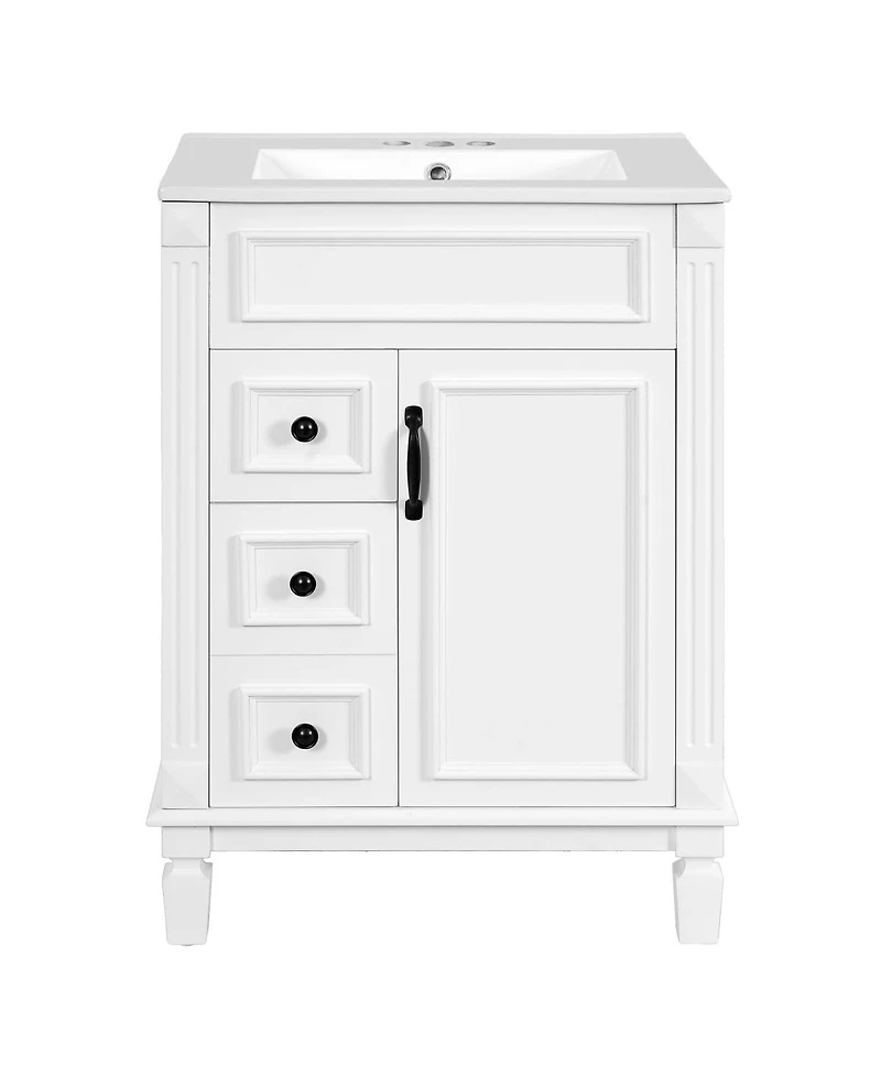 Sillysis Bathroom Vanity with Ceramic Sink, 2 Drawers and Adjustable Shelf, Modern French Freestanding Cabinet for Small Spaces