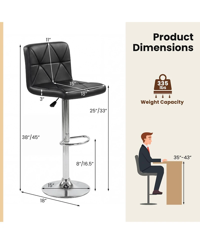 Gymax Bar Stools Set of 2 Adjustable Swivel Barstools with Back and Footrest for Kitchen
