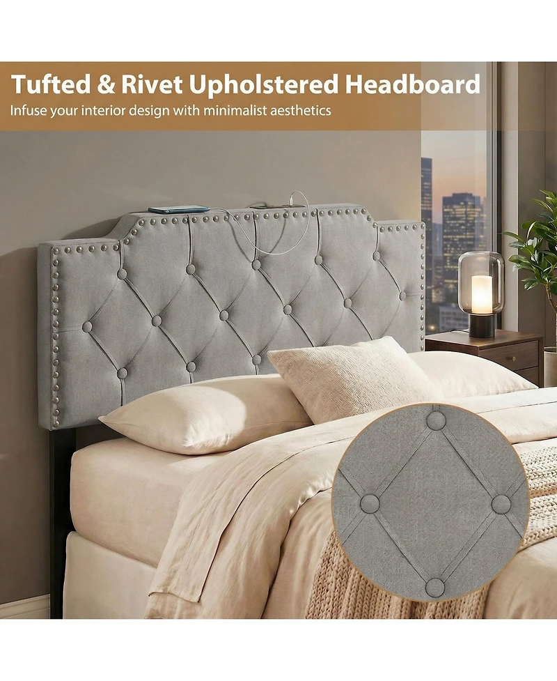Slickblue Upholstered Bed Headboard with Rivet Accents and Tufted Soft Padded Design