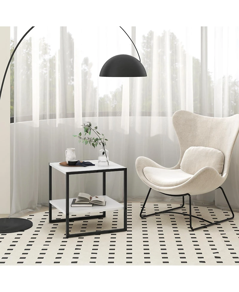 Slickblue Modern 2-Tier Square End Table with Reversible Storage Shelf for Small Spaces
