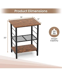 Slickblue Industrial 3-Tier Nightstand with Storage Shelves, Compact End Table for Small Spaces-Rustic