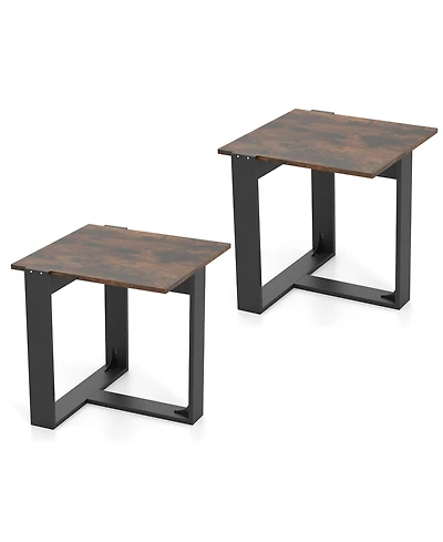 Slickblue Set of 2 Industrial Style End Table with Metal Frame for Sofa and Living Room Use-Rustic