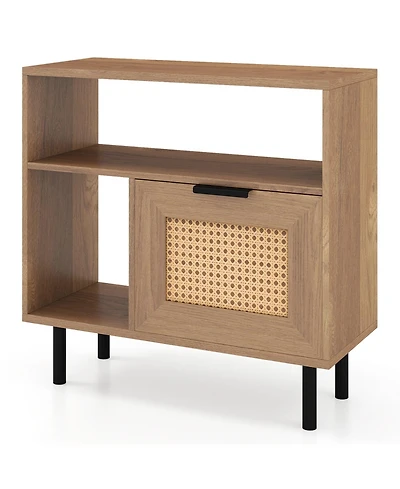 Slickblue Compact Accent End Table with Cabinet and Shelf Storage for Small Rooms