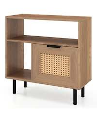 Slickblue Compact Accent End Table with Cabinet and Shelf Storage for Small Rooms