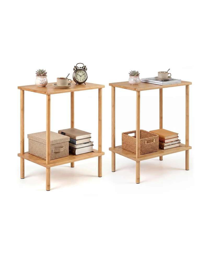 Slickblue 2-Piece Wicker End Table Set with 2-Tier Storage Shelves, Rectangular Sofa Tables
