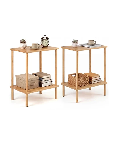 Slickblue 2-Piece Wicker End Table Set with 2-Tier Storage Shelves, Rectangular Sofa Tables