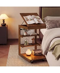 Slickblue Mobile C-Shaped Side Table with Adjustable Top and Wheels for Sofa Bedroom