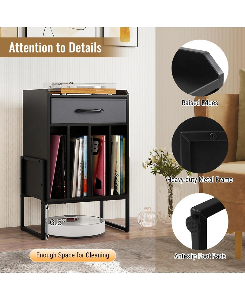 Slickblue Record Player Table with Drawer and Vinyl Holder Storage for Albums