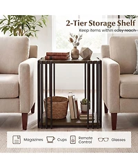 Slickblue 2-Layer Storage Side Table with Rubber Wood Surface and Durable Metal Frame-Walnut