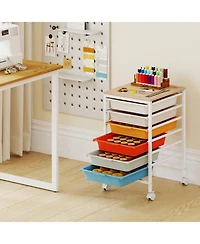 Slickblue Mobile Storage Cart with 6 Drawers and Wooden Top, Rolling Organizer for Home Office