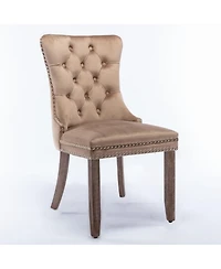 flynama Modern Tufted Velvet Dining Chair Set of 2, Solid Wood Legs, Nailhead Trim, Mid-Century Style