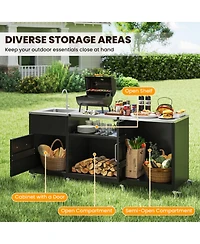 Gouun in Outdoor Grill Cart Table with Sink and Drainage, Stainless Steel Countertop