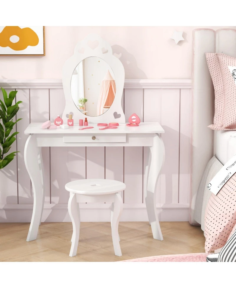 Gouun Kids Princess Makeup Dressing Table Set with Mirror and Drawer