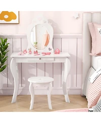 Gouun Kids Princess Makeup Dressing Table Set with Mirror and Drawer