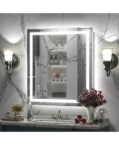 Apmir 28" x 32" Super Bright Front and Back Led Lighted Anti-Fog Tempered Glass Bathroom/Vanity Mirror with Etl and 3-Year Warranty