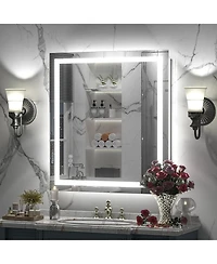 Apmir 28" x 32" Super Bright Front and Back Led Lighted Anti-Fog Tempered Glass Bathroom/Vanity Mirror with Etl and 3-Year Warranty