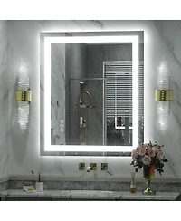 Apmir 30" x 36" Super Bright Front and Back Led Lighted Anti-Fog Tempered Glass Bathroom/Vanity Mirror with Etl and 3-Year Warranty