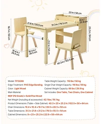 Sugift Kids Art Table and Chair Set, Wooden Craft Table with 3-Tier Storage, Light Wood