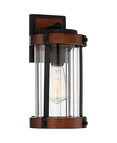 John Timberland Stan Industrial Outdoor Wall Light Fixture Dark Faux Wood 13 Clear Glass for Post Exterior Barn Deck House Porch Yard Patio