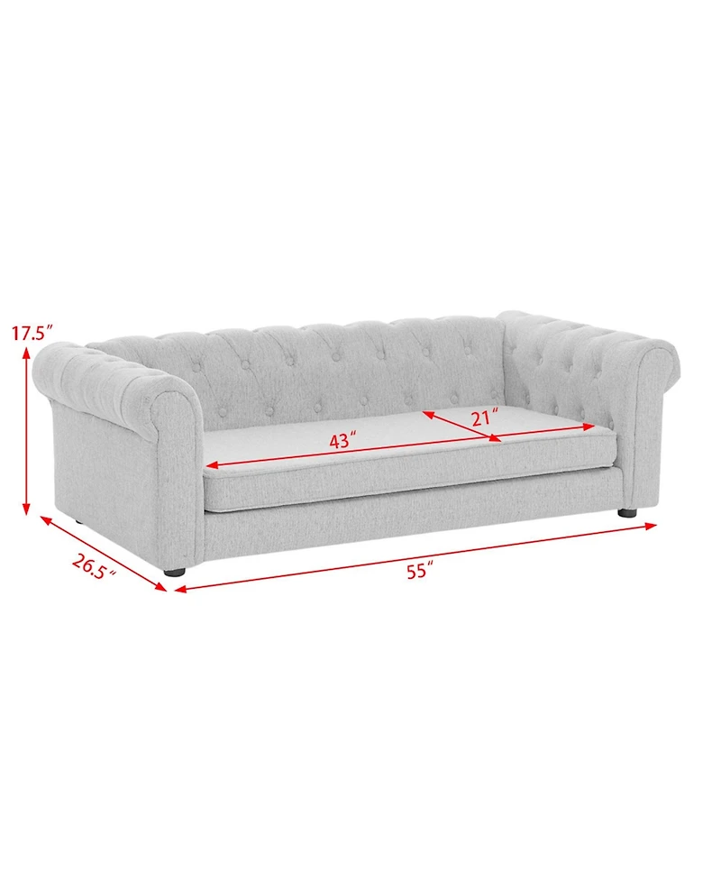Clihome Elevated Dog Sofa Bed, 55 Inch Durable Linen Fabric Pet Couch for Big and Oversized Dogs