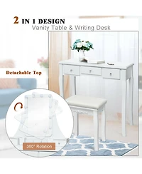 Gouun 10-Light Makeup Vanity Desk with 5 Drawers, Detachable Organizers and Padded Stool