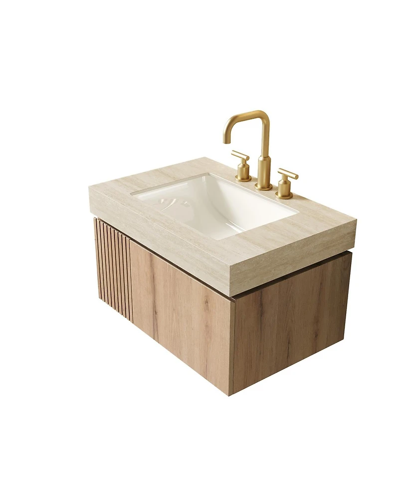 Sillysis Wall Mounted Bathroom Vanity with Sintered Stone Top, Plywood Storage Cabinet and Ceramic Basin