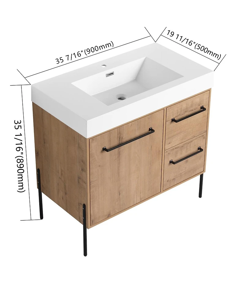 Sillysis Modern Bathroom Vanity with Resin Sink, Soft-Close Imitative Oak Plywood Cabinet