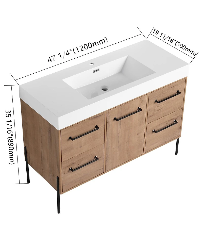 Sillysis Modern Bathroom Vanity with Resin Sink, Soft-Close Imitative Oak Plywood Cabinet