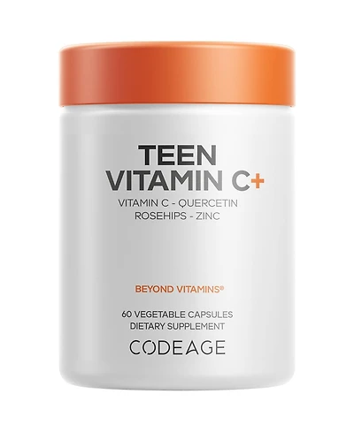 Codeage Teen Vitamin C, Quercetin, Zinc, Elderberry, Rosehip, Citrus Bioflavonoids, 60 Capsules