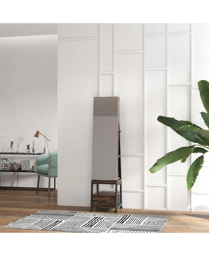 homfan Standing Jewelry Armoire with Full-Length Mirror, Rotating Base, Lockable Storage and Suede Lining