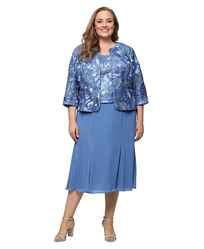 Alex Evenings Plus Scoop Neck Dress and Soutache Open Jacket, 2-Piece Set
