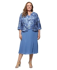 Alex Evenings Plus Scoop Neck Dress and Soutache Open Jacket, 2-Piece Set