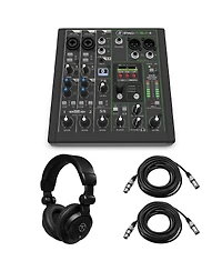 Mackie ProFX6v3+ 6-Channel Bluetooth Analog Mixer with Enhanced FX, Bundle with TAPH100 Headphones and 2x 25' 3-Pin Xlr Microphone Cable