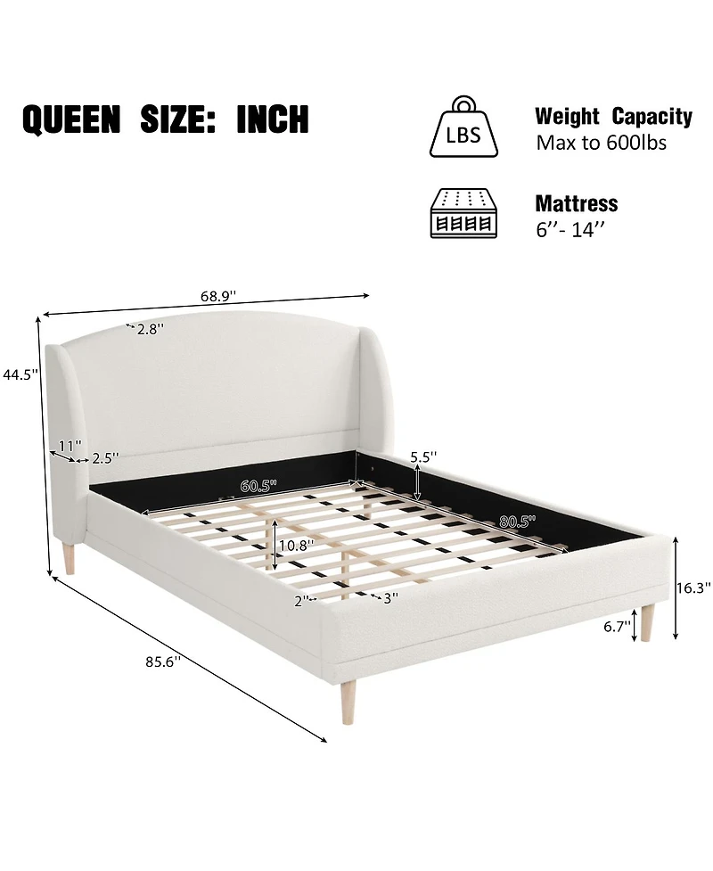 Streamdale Furniture Boucle Platform Bed with Wingback Headboard