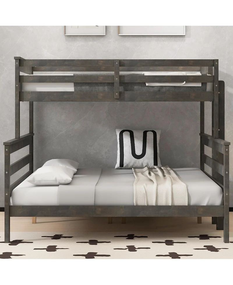 Streamdale Furniture Wood Twin Xl over Queen Bunk Bed with Ladder