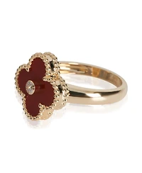 Pre-Owned Van Cleef & Arpels Yellow Gold Carnelian and Diamond Vintage Alhambra Ring