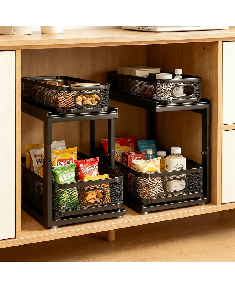 Yigii 2-Tier Under Cabinet Organizer with Ball-Bearing Slides for Easy Access & Adjustable Height