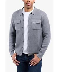 Spring + Mercer Men's Plus Long Sleeve Sweater With Full Buttoned Two Patch Pockets