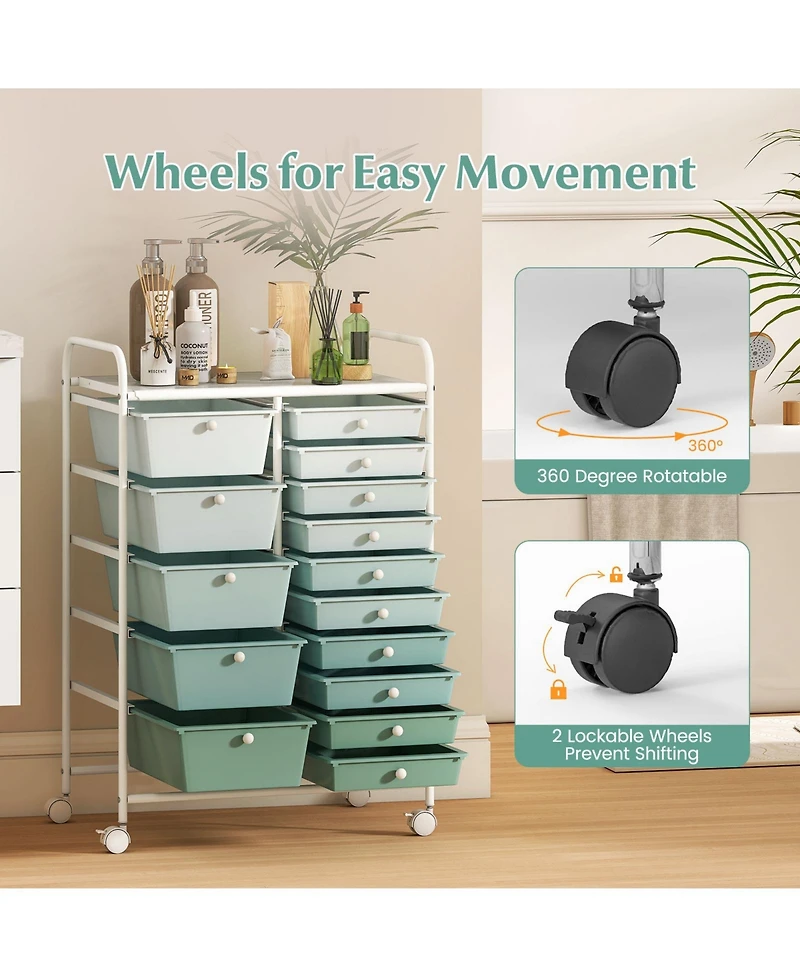 Slickblue Rolling Storage Cart 15 Drawer Utility Organizer with Wheels