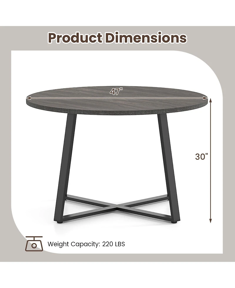 Slickblue 47 Inches Round Dining Table with X Shaped Base Thick Top
