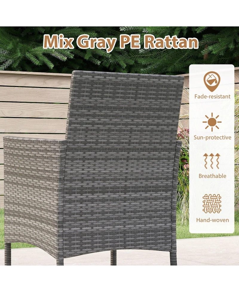 Gouun 5-Piece Outdoor Pe Wicker and Acacia Wood Patio Dining Set with Umbrella Hole and Cushions