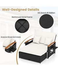 Gouun 3-in-1 Outdoor Wicker Daybed with Folding Side Panels and Ottoman