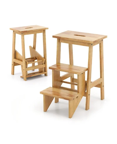 Gouun Kids 3-in-1 Rubber Wood Step Stool and Ladder with Center Handle