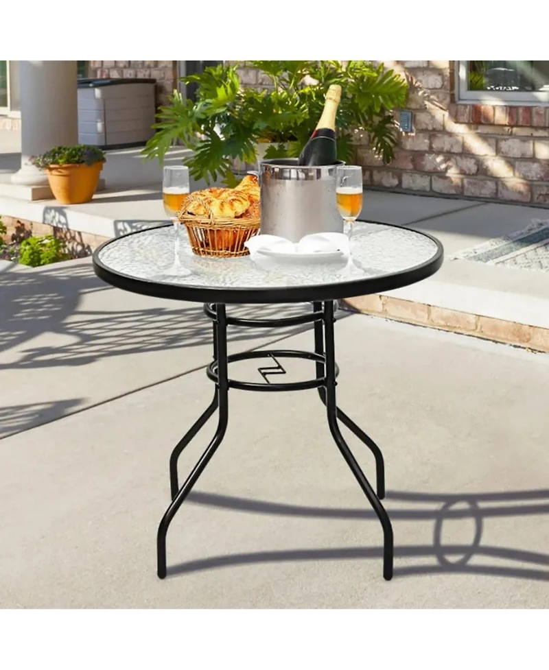 Yiortwo 32" Round Patio Table with Umbrella Hole, Tempered Glass Outdoor Table