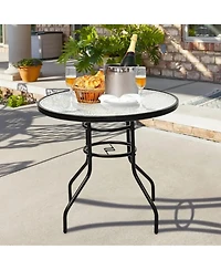 Yiortwo 32" Round Patio Table with Umbrella Hole, Tempered Glass Outdoor Table