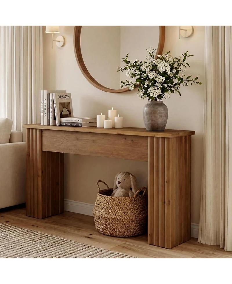Tribesigns 63 Inches Solid Wood Console Table, Farmhouse Long Sofa Table