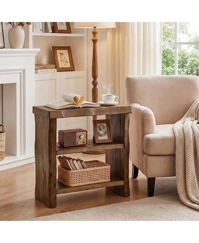 Tribesigns 3-Tier Solid Wood End Table, Narrow Side Table with Live-Edge, Farmhouse Bedside Table