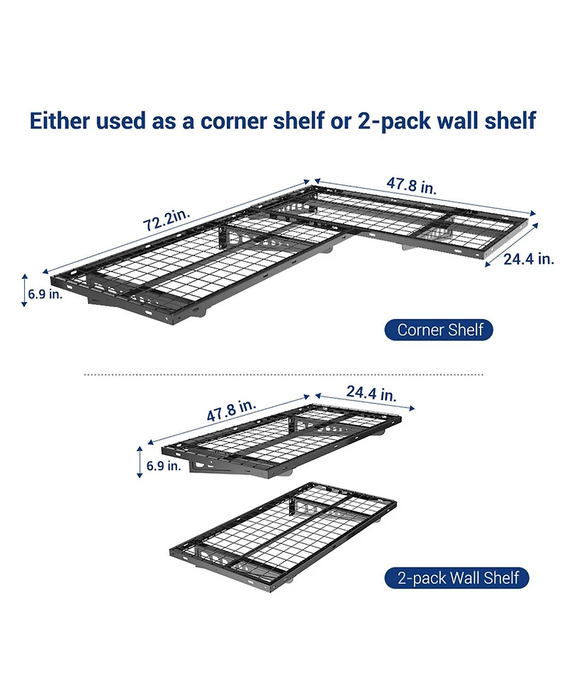 FlexiMounts 48" Wall Mounted Steel Shelf with Corner Brackets - Garage Storage Rack